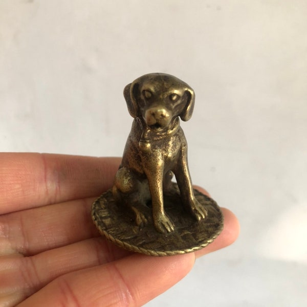 Collect handmade brass copper carved dog statue small ornaments,tea pet,car small ornaments