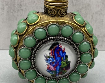 チベットの銀象嵌宝石嗅ぎタバコ瓶、ユニークなデザイン、中国の