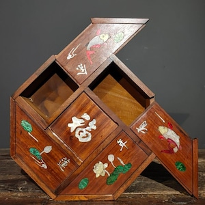 Chinese antique rosewood hand carved lotus fish pattern jewelry box storage box fruit box ornaments,worthy of collection and use