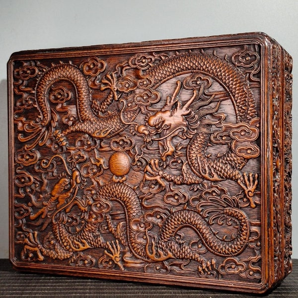 Chinese pure hand carved natural rosewood auspicious dragon pattern box, jewelry box,storage box,exquisite and precious,collected and used