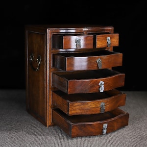 Chinese antique pure hand-carved natural rosewood drawer cabinet,jewelry boxes,collection and can be used