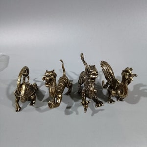 Chinese antiques pure copper four beasts statue a set, pure hand carved worthy of collection
