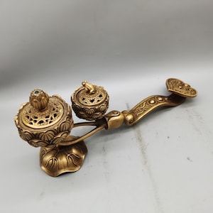 Chinese statue hand-carved pure copper brass lotus Ruyi incense burner ornament,desktop decoration,with collectible value