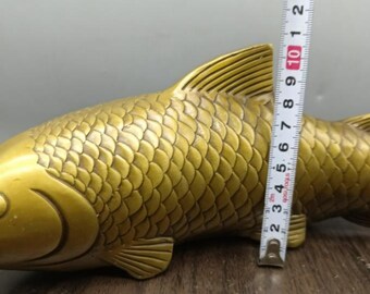 中国アンティーク純銅彫刻Fugui魚像ホームデコレーション、ギフト