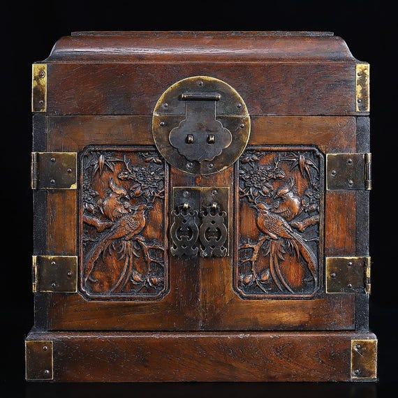 中国製の手作り彫刻が施された天然ローズウッドの花と鳥の模様の