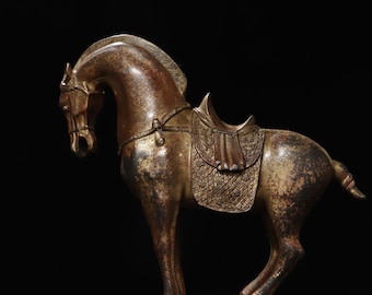 Adorno de estatua de caballo tallada en bronce y cobre puro antiguo chino, precioso y exquisito, vale la pena coleccionarlo