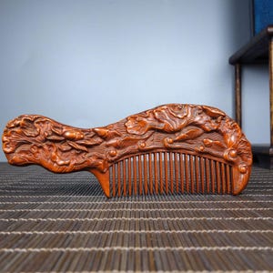Chinese natural boxwood wooden Lotus fish pattern statue comb,pure hand carved exquisite,rare,can be collected