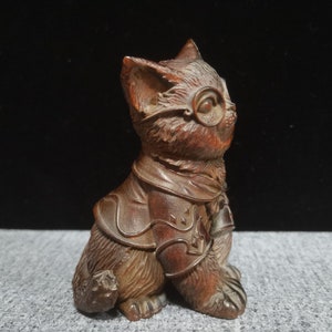 Chinese ancient natural boxwood cute cat statue ornaments,pure hand carved exquisite patterns,rare and precious