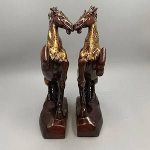 Chinese antique pure copper exquisite gilt pattern horse to success statue ornament a pair,furniture decor,rare and precious