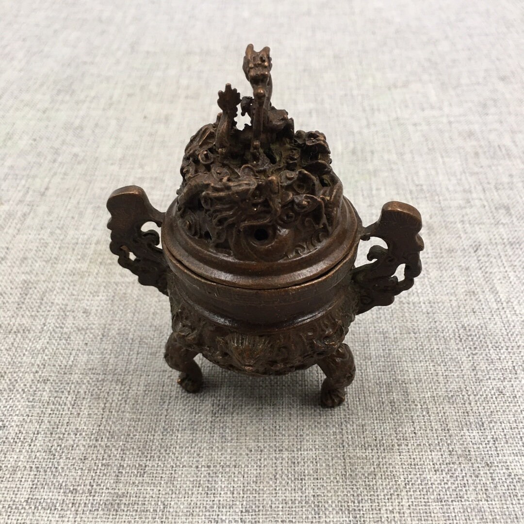 Rare Chinese Old Brass Hand Carved Dragon Statue Bracelet – Vintage Original