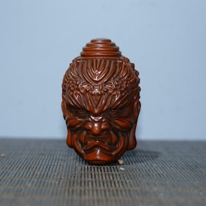 Chinese antique natural boxwood double sided buddha statue and devil statue are hand carved and can be used for collection