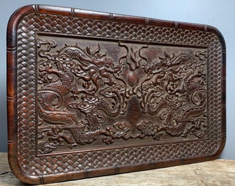 Chinese antique hand carved rosewood double dragon pattern tea tray,tea base decoration,exquisite and precious,worth collecting