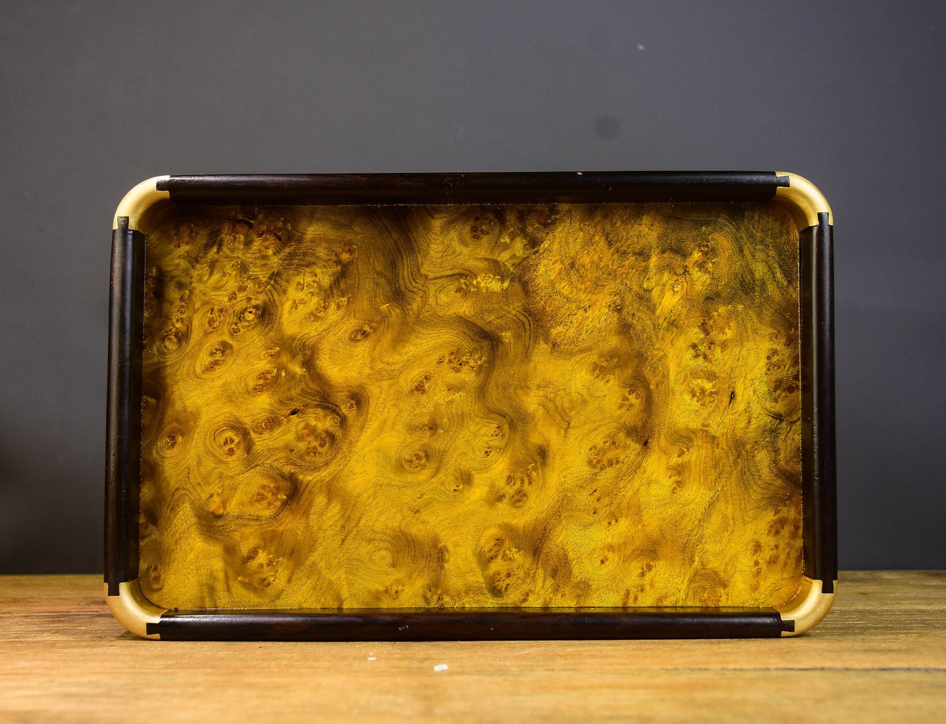 Chinese Antique Pure Hand-carved Golden Nanmu Tea Tray Ornament