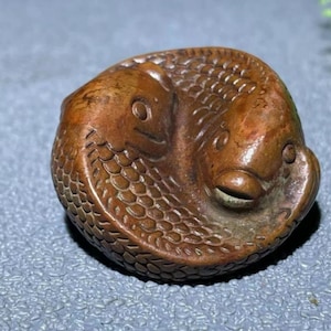 Antique Pure Copper Hand Carved two fish Statue,Tea Pet Statue,Home Decor,antique collection