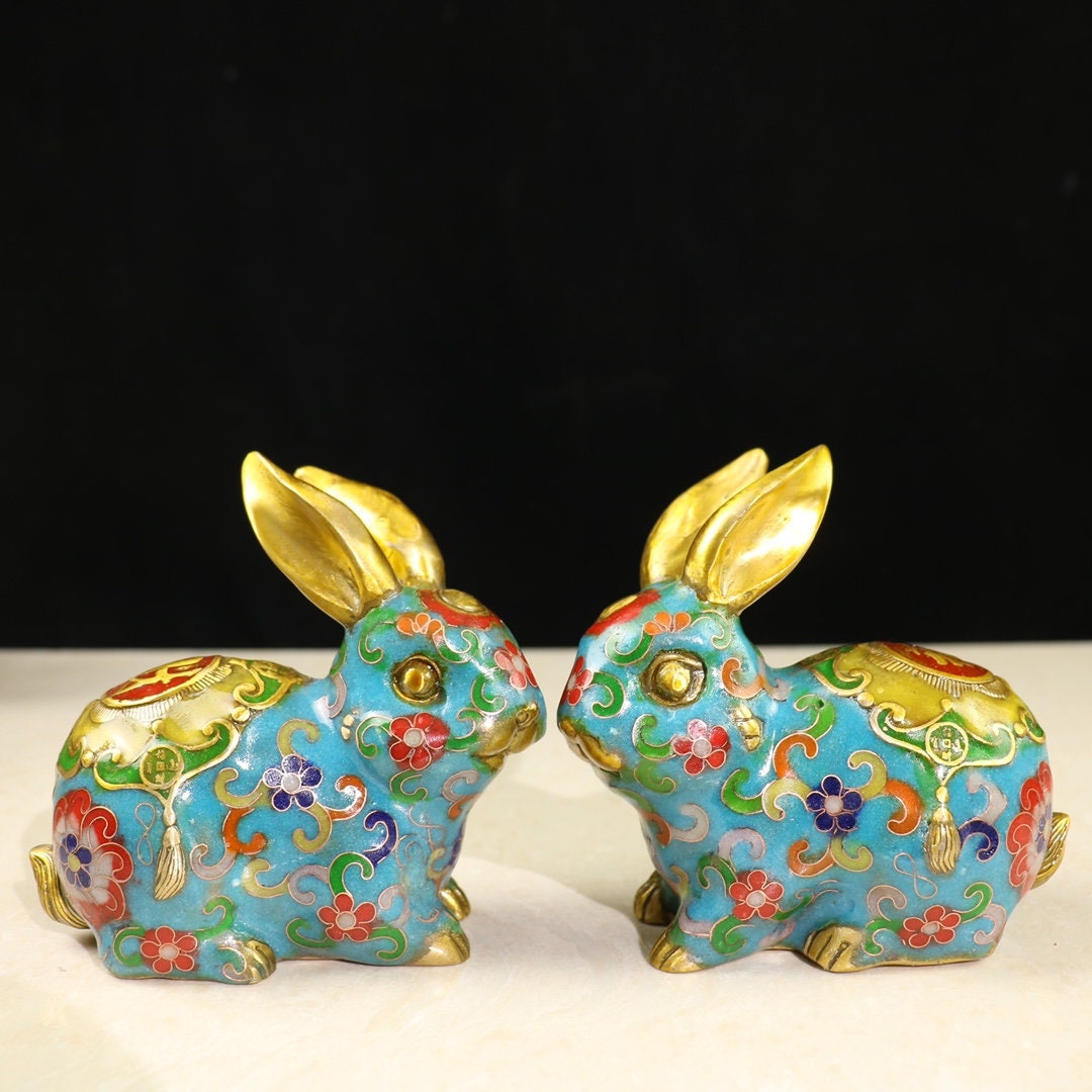 Chinese Handcrafted Pure Copper Cloisonne Enamel Cute Rabbit Zodiac ...