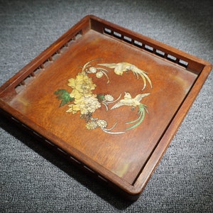 Chinese antique hand carved natural rosewood inlaid with exquisite pattern square tea tray,beautiful shape