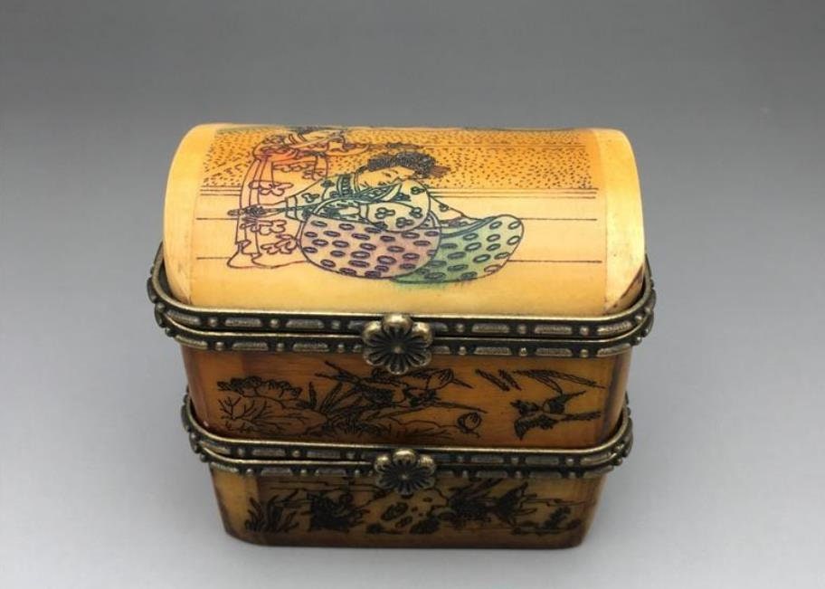 古代中国のアンティーク天然骨箱、純粋な手作り、絶妙な貴重な絵