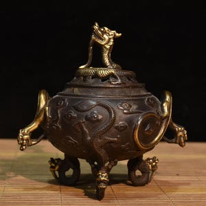 Chinesische antike Hand geschnitzt reiner Kupfer Bronze Drache Statue Weihrauch Brenner Ornament, selten und exquisit, Sammlung und Gebrauch