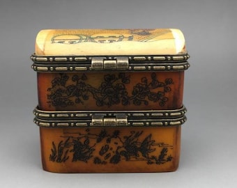 アンティーク☆驚愕の中国骨董美術 繊細な彫刻 細長小物入れ 自然素材