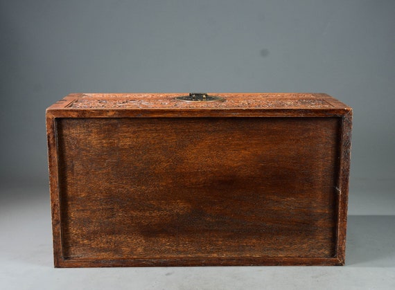 中国アンティーク彫刻収納ボックス 中国アンティーク純手彫り大ローズウッド龍鳳文箱、宝箱飾り