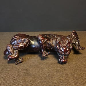Chinese antique handmade carved pure copper red copper auspicious beast statue ornament,desktop decoration,rare and exquisite