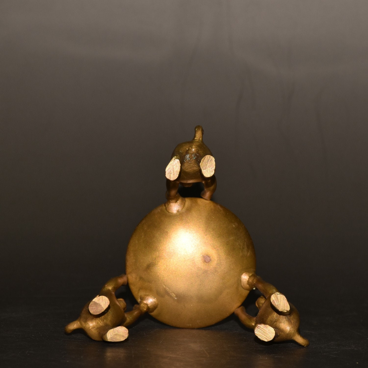 Chinese Hand Carved Pure Copper Three Leg Small Dog Wax