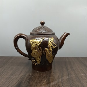 Antique Pure Copper Hand Carved beauty wine pot statue,home decoration,exquisite patterns,collection