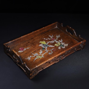 Chinese pure hand-carved natural rosewood inlaid shell exquisite pattern tea tray,tea base ornament,precious unique,worth collecting and use
