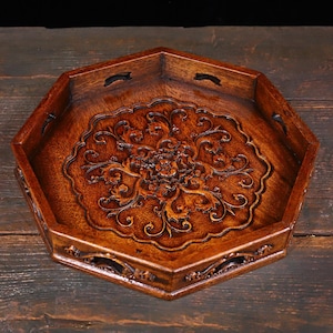 Chinese antique pure hand carved rosewood exquisite lotus pattern tea tray,storage plate,precious,fine workmanship,worth collecting