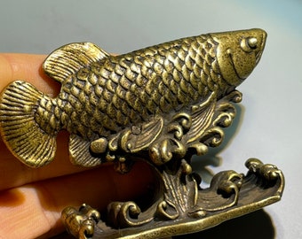 Collect handmade brass copper carved fish statue small ornaments,tea pet,living room ornaments