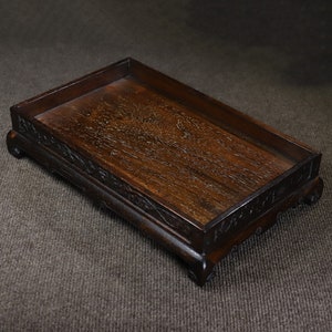 Chinese antique pure hand-carved natural rosewood tea tray,exquisite patterns that can be collected