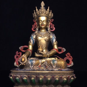 Chinese pure hand-carved pure copper painted Guanyin Bodhisattva Buddha ornaments,exquisite and worth collecting