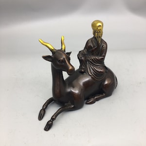 Chinese antieke handgesneden puur koperen verguld klein levensduur standbeeld Fu Lu Shou ornament, prachtig en zeldzaam, mooie vorm