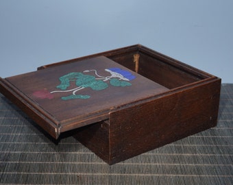 Boîte à bijoux carrée en bois de rose sculpté à la main antique chinoise incrustée de motif de fleur de lotus, à collectionner et à utiliser