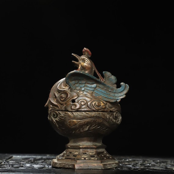 Bruciatore di incenso antico in rame Lotus per aroma domestico