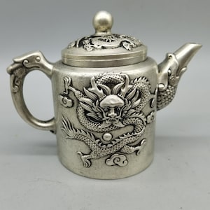 Chinese antique pure copper silver gilded wine pot.pure hand carved dragon and phoenix pattern teapot,rare and collectable