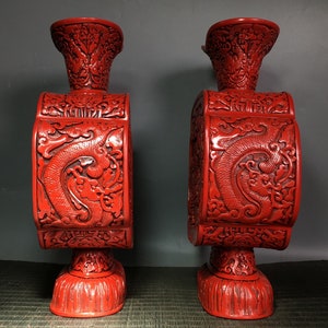 Chinese pure hand carved lacquerware exquisite character story pattern vase ornaments a pair,precious and unique,furniture,fine workmanship