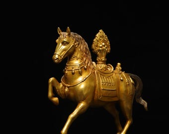 中国の純粋な手彫りの純銅の馬の像の装飾品、絶妙で貴重、コレクション