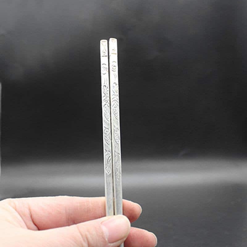 Collection of Chinese Zang Silver Hand-carved Exquisite Chopsticks