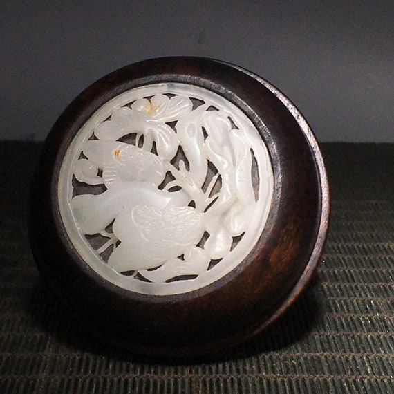 Chinese hand carved natural rosewood inlaid white… - image 7