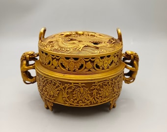中国のアンティーク手作り純銅製赤銅獅子蓋香炉装飾品、美しい形状