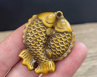 Chinese handmade copper gilded twin fish statue paperweight/tea pet accessory, collectible and usable