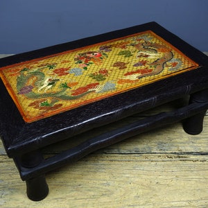 Chinese pure hand-carved rosewood inlaid exquisite Shuang dragon pattern tea table ornaments,home decoration,precious and unique