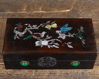 中国のコレクション手作りの彫刻ローズウッドの花と鳥のパターンの収納