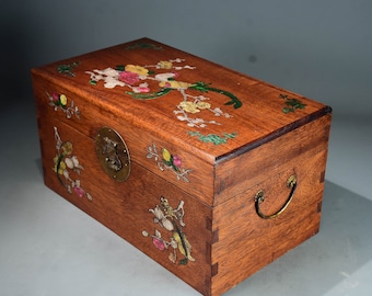 China's antique natural rosewood inlaid flower and bird pattern large jewelry box treasure box ornaments,beautiful shape rare and precious