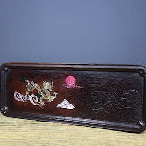 Chinese pure hand carved rosewood inlaid auspicious dragon pattern tea tray,plates,home decorations,exquisite and precious