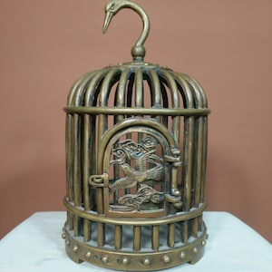 Chinese pure hand carved copper brass bird cage pet cage home decoration,exquisite and rare