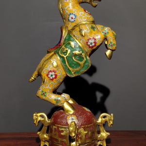 Chinese antique handmade carved pure copper cloisonne Chenggong horse statue ornament,precious and exquisite