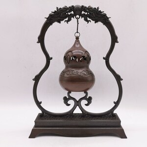 Chinese antique bronze pure copper hand-carved gourd incense burner hanging censer ornaments,exquisite and unique