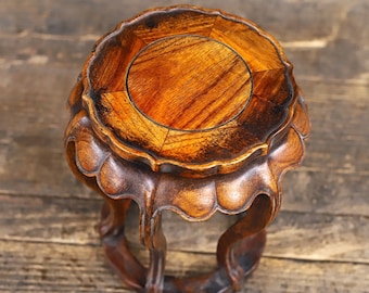 Vintage Hand-carved Wooden Display Stand – Round Asian Hardwood